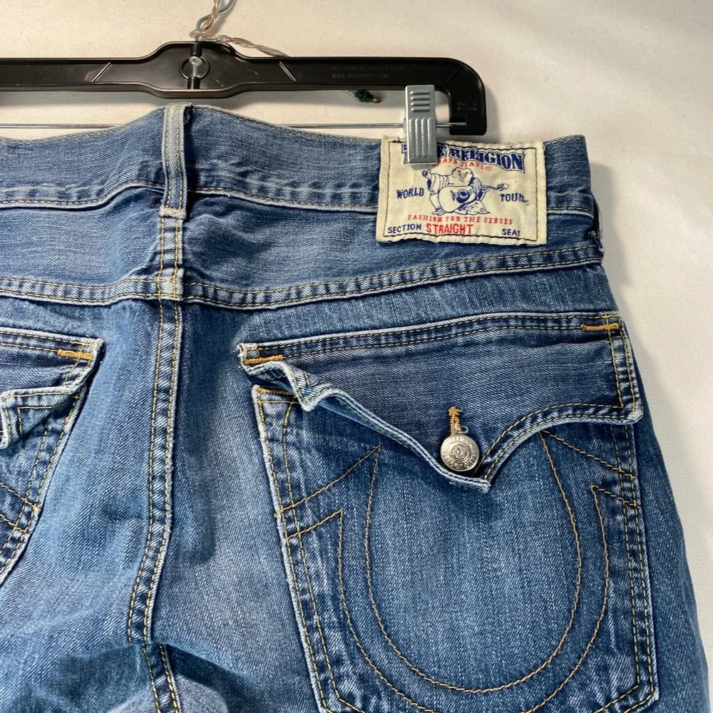 VTG Y2K True Religion Straight Leg Jeans Mens 34 Blue Denim Made in USA 0461